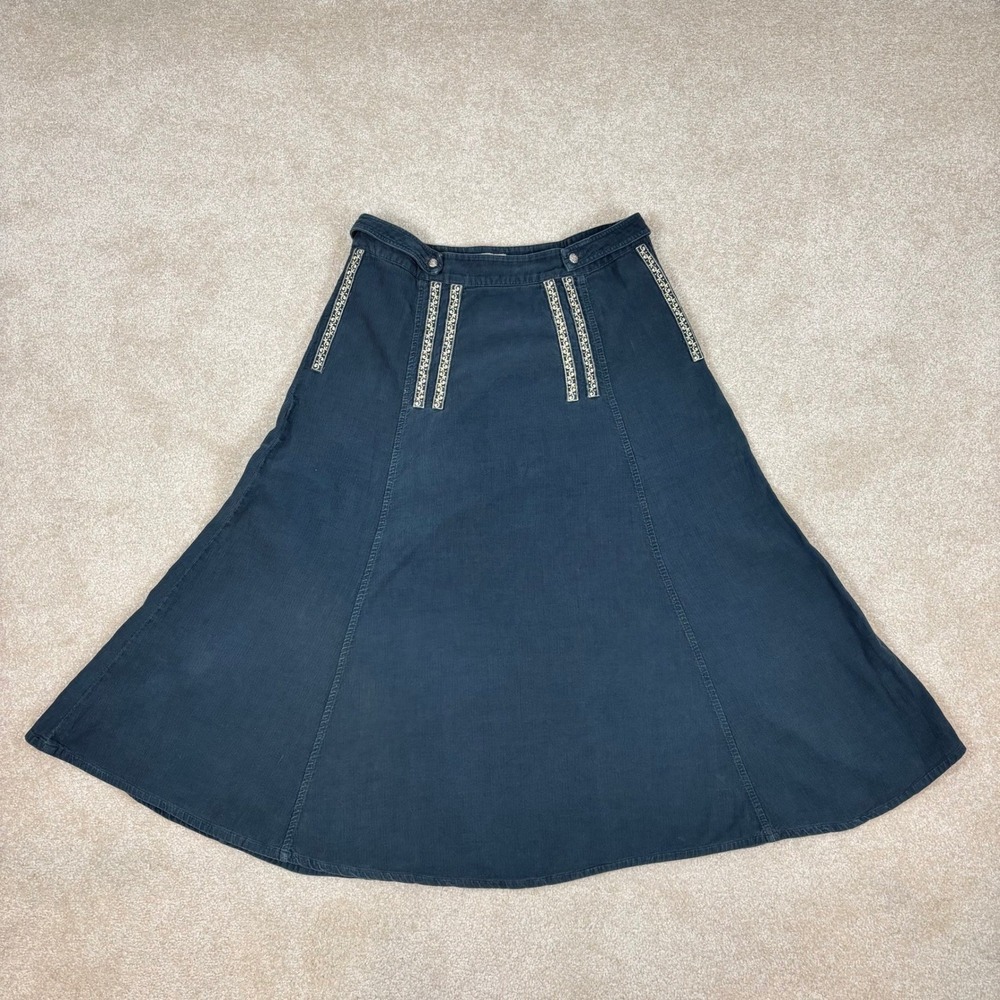 Shukr Navy Blue Corduroy Embroidered A-Line Maxi Skirt Womens Large Modest Syria